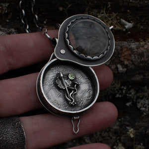 Bloodroot Magnifying Glass Locket - Rumination Jewelry